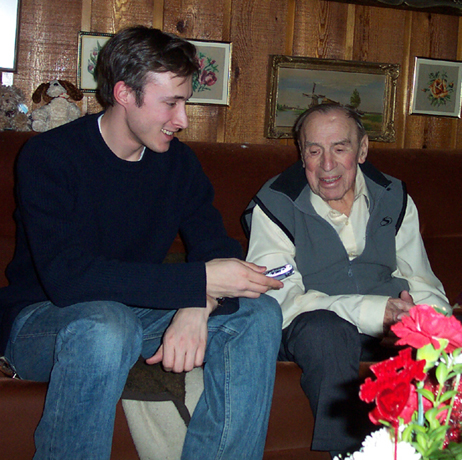 Adam during an interview with Franz Stigler for "A Higher Call." 