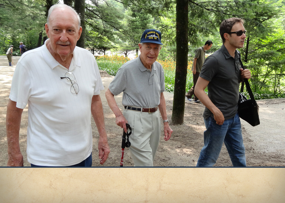 Thomas Hudner and Adam Makos in North Korea. 