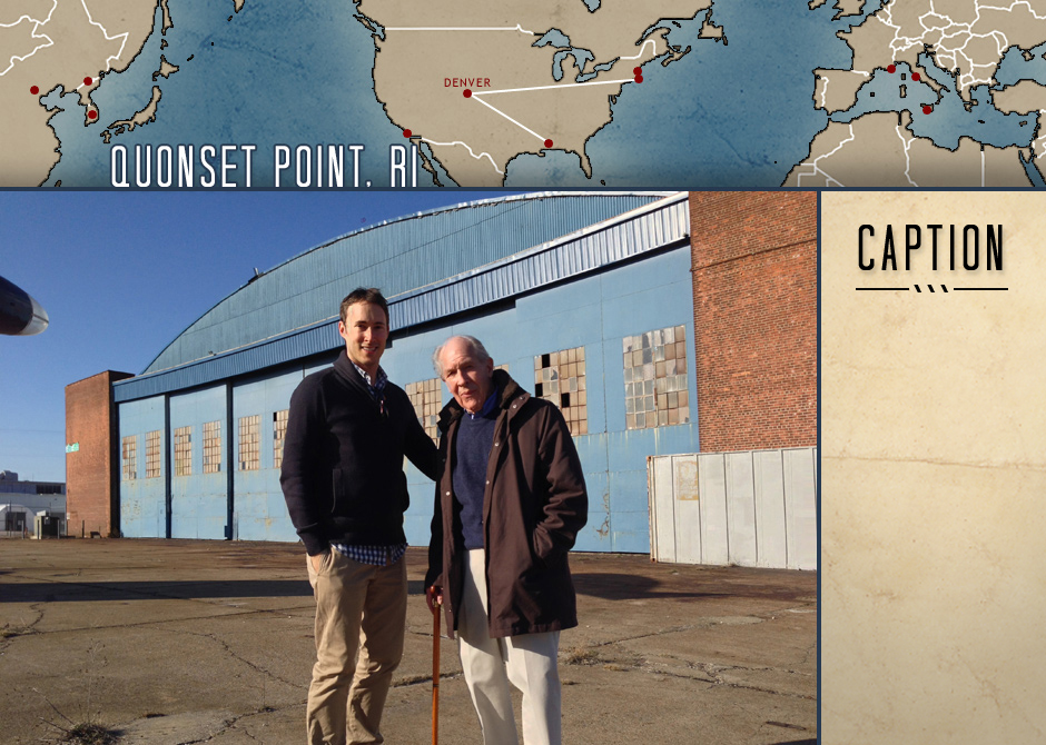 Devotion research tour: Adam Makos and Tom Hudner at the former Quonset Point Naval Air Station. 